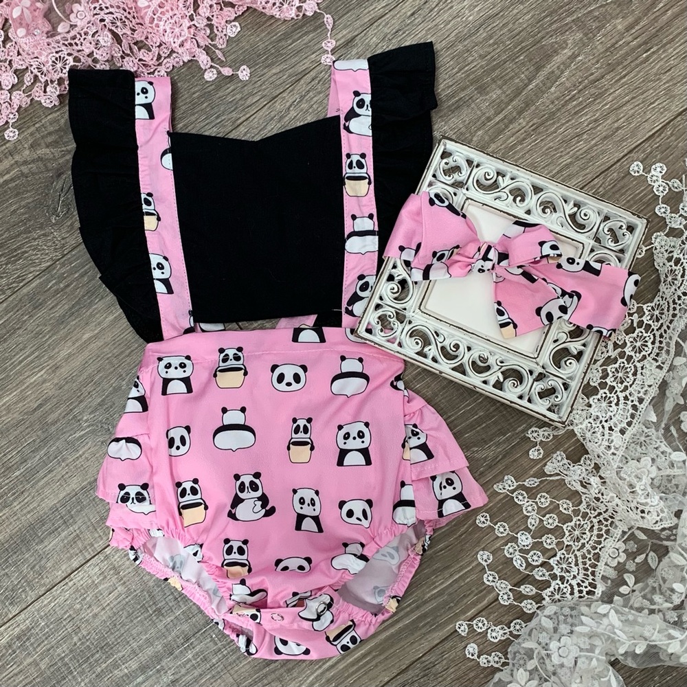 Boutique Baby Girls Panda Romper
